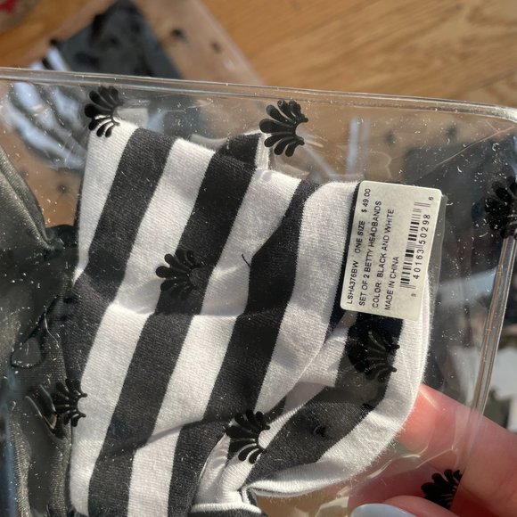 Lele Sadoughi Betty Headbands Striped Stretch Black And White Bow Set Of 2 - Picture 7 of 7